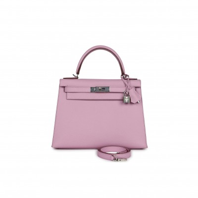 HERMÈS KELLY SELLIER 25 MAUVE SYLVESTRE EPSOM PALLADIUM HARDWARE (25*17*7cm) 